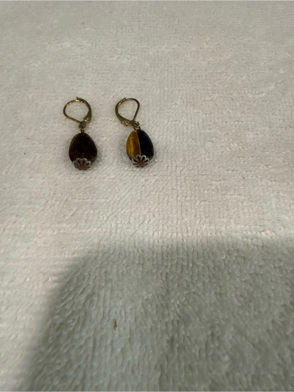 Handmade Tiger Eye Drop Earrings in Brown and Gold